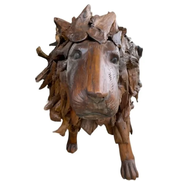 9' Life-Size Teak Walking Lion Statue – Safari Yard Decor - Image 8