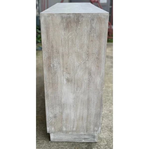 Coastal Boho Carved Glass Door Whitewashed Cabinet - Image 8