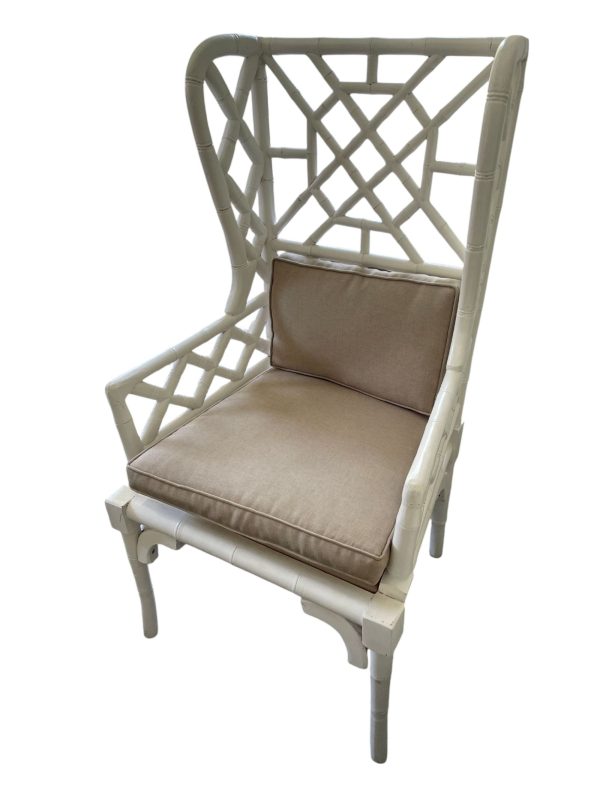 Pair of Coastal Boho Mahogany Pagoda Wingback Armchairs - Image 2