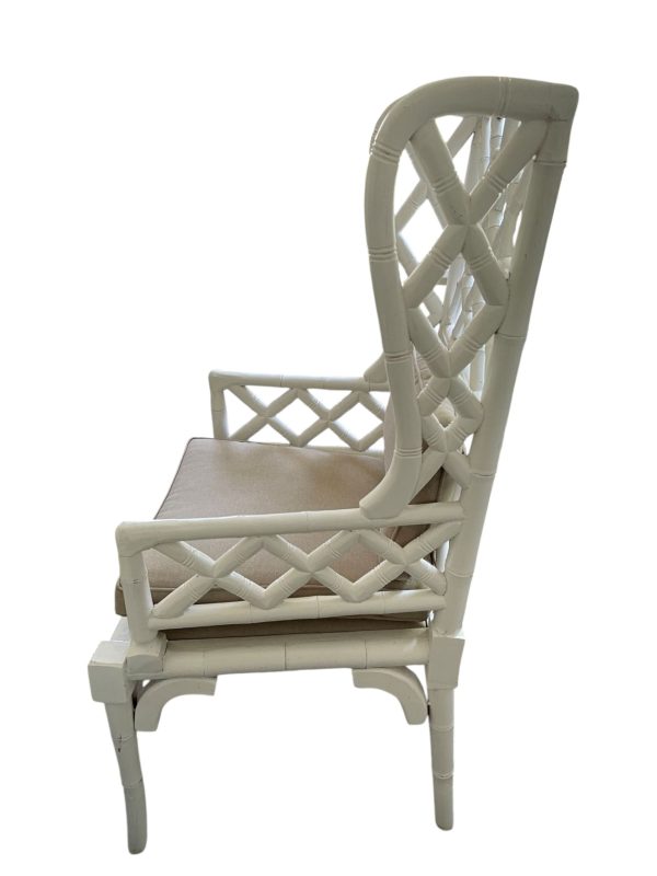 Pair of Coastal Boho Mahogany Pagoda Wingback Armchairs - Image 6