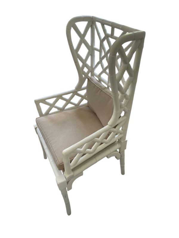 Pair of Coastal Boho Mahogany Pagoda Wingback Armchairs - Image 4