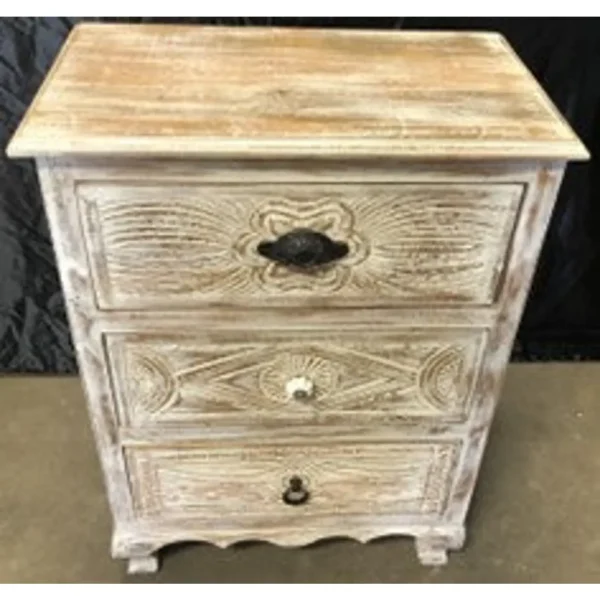 Coastal Boho 3-Drawer Carved Nightstand - Image 5