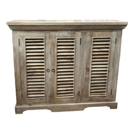 Coastal Narrow Shutter Door Driftwood Credenza