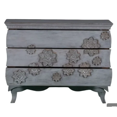 French Bombay Floral Carved 3-Drawer Chest