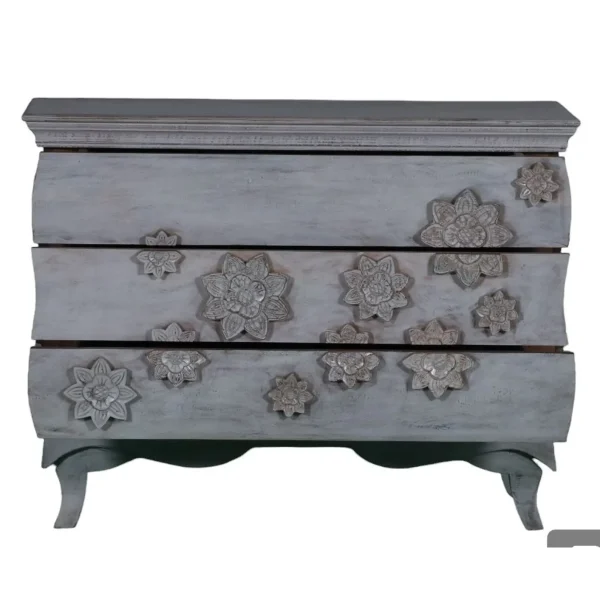 French Bombay Floral Carved 3-Drawer Chest