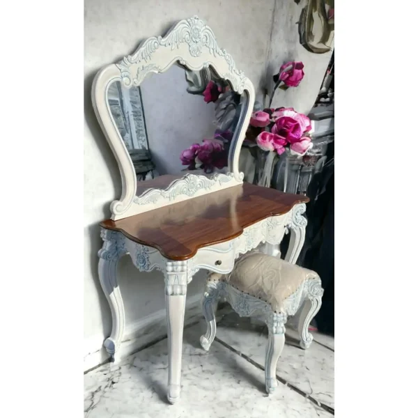 French Country Vanity With Mirror & Stool - Set of 2 - Image 2