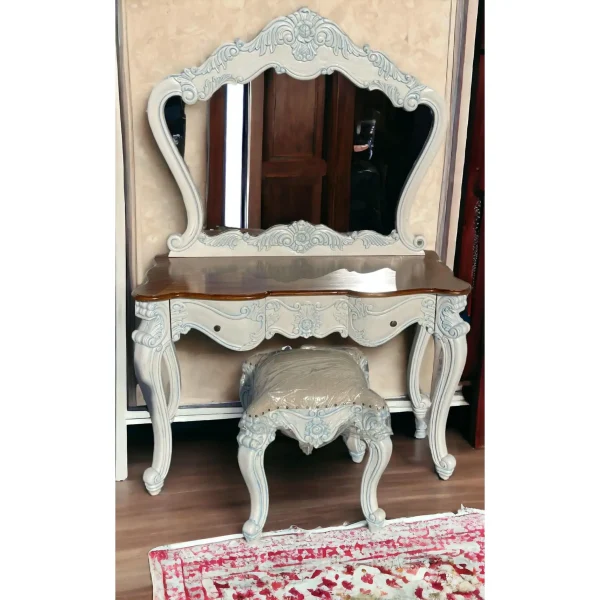 French Country Vanity With Mirror & Stool - Set of 2 - Image 4