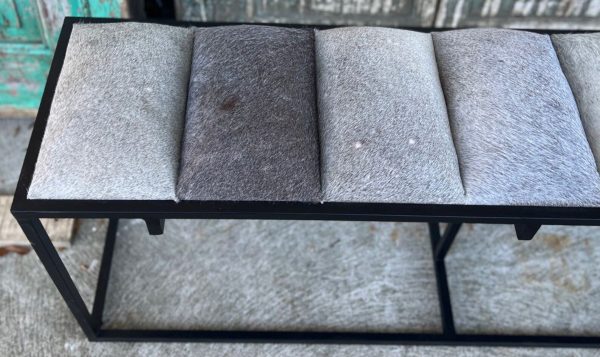 Southwestern Iron Frame Hair-on-Hide Bench - Image 6
