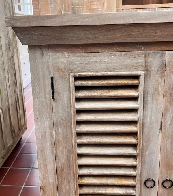 Coastal Narrow Shutter Door Driftwood Credenza - Image 6