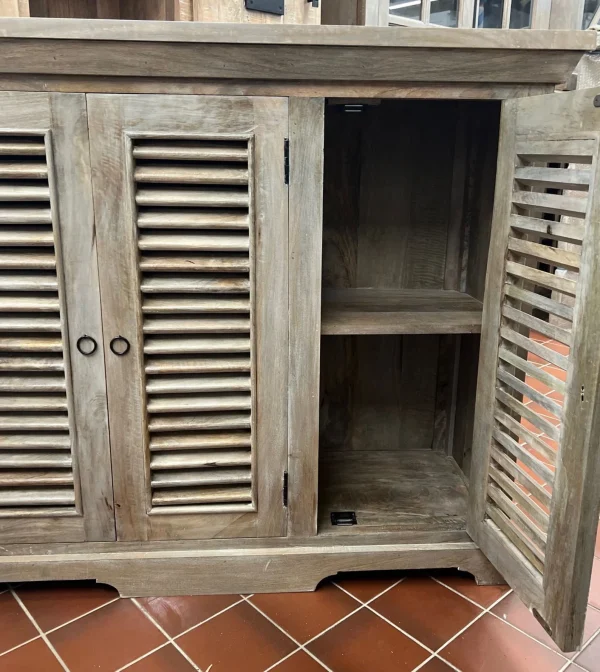Coastal Narrow Shutter Door Driftwood Credenza - Image 4