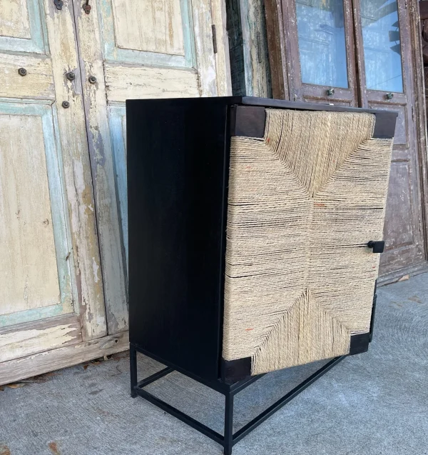 Industrial Boho 2-Door Wicker Steel Cabinet - Image 3