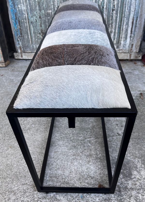 Southwestern Iron Frame Hair-on-Hide Bench - Image 7