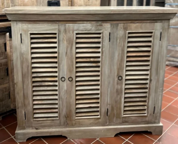 Coastal Narrow Shutter Door Driftwood Credenza - Image 2
