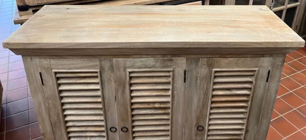 Coastal Narrow Shutter Door Driftwood Credenza - Image 5