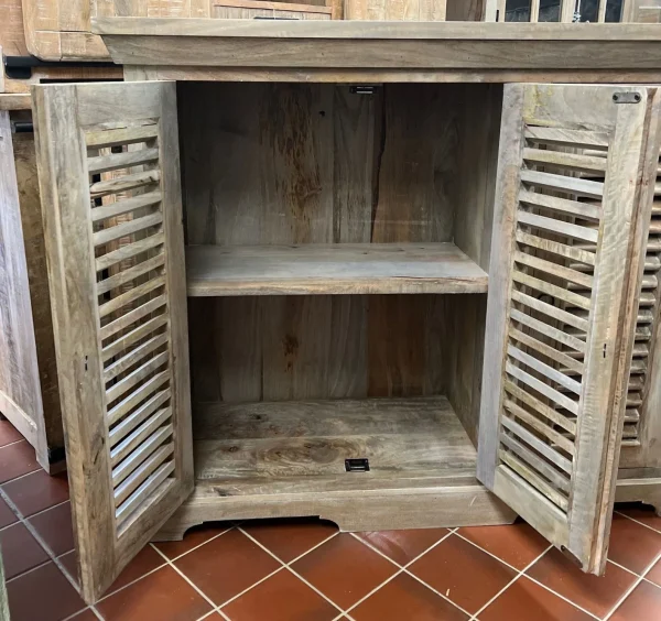Coastal Narrow Shutter Door Driftwood Credenza - Image 3