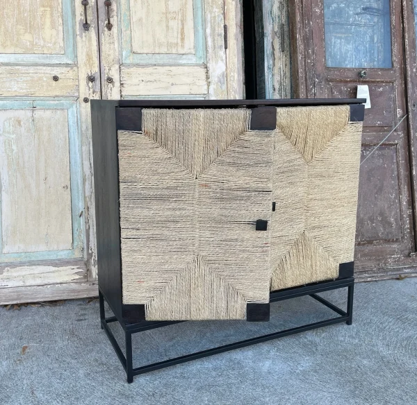 Industrial Boho 2-Door Wicker Steel Cabinet - Image 2