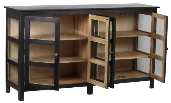 Contemporary Coastal Black Glass Door Display Cabinet - Image 3