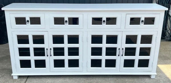 Coastal White Smoked Glass Door Credenza - Image 3