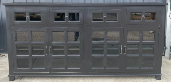 Coastal Black Smoked Glass Door Credenza