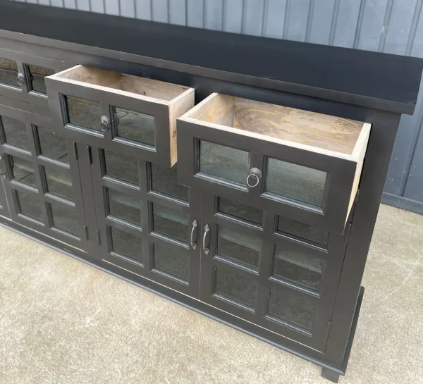 Coastal Black Smoked Glass Door Credenza - Image 4