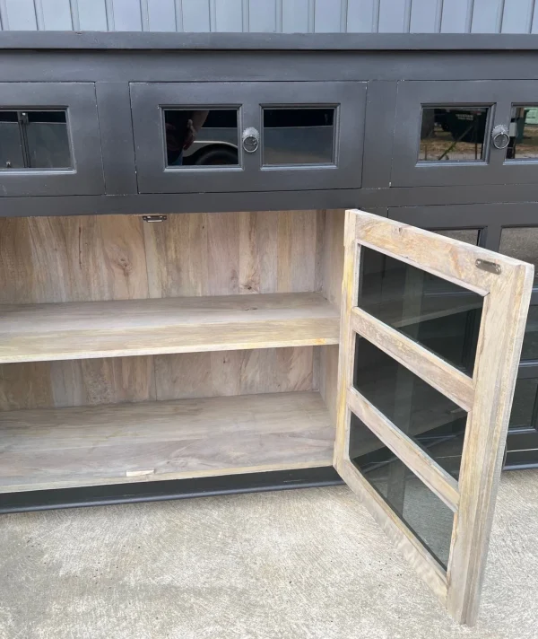 Coastal Black Smoked Glass Door Credenza - Image 5