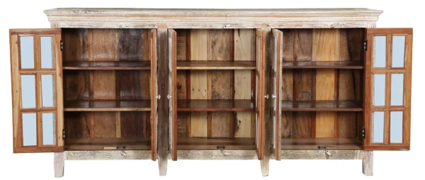 Old Country Farmhouse Rustic 6-Door Glass Sideboard - Image 3