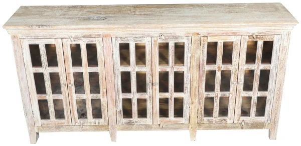 Old Country Farmhouse Rustic 6-Door Glass Sideboard - Image 2