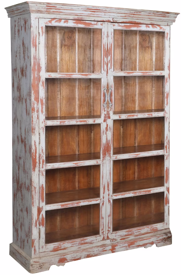 Rustic Reclaimed 6' Tall Glass Door Wood Bookcase Weathered - Image 2