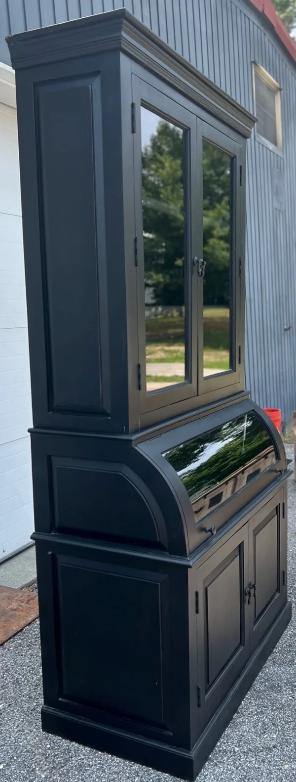 Single Roll Curved Glass Bread Pantry Hutch Black - Image 2