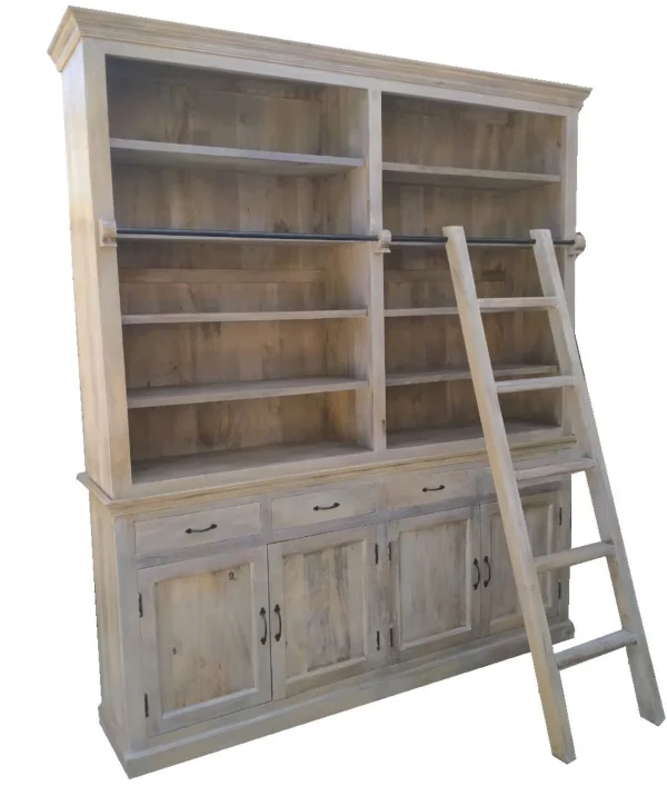 Coastal Driftwood Bookcase With Sliding Ladder - Image 2