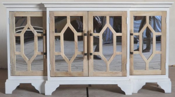 White Coastal Carved Mirror Door Credenza - Image 2