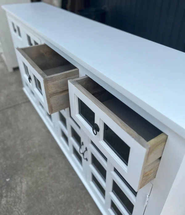 Coastal White Smoked Glass Door Credenza - Image 6