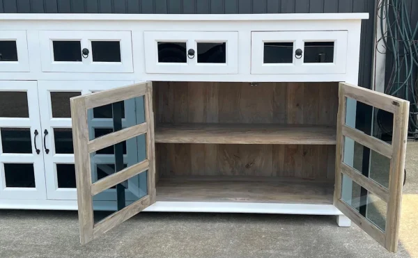 Coastal White Smoked Glass Door Credenza - Image 7