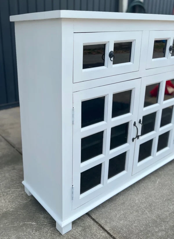Coastal White Smoked Glass Door Credenza - Image 4