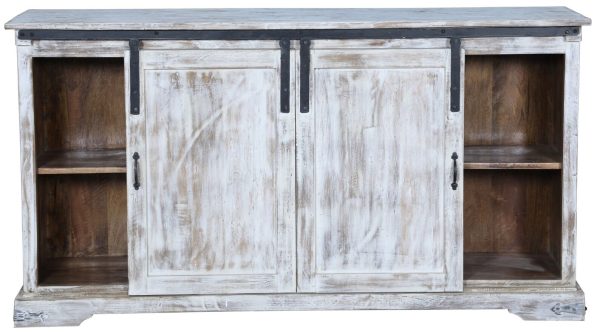 Coastal Whitewash 5' Sliding Door TV Stand Media Cabinet - Image 6