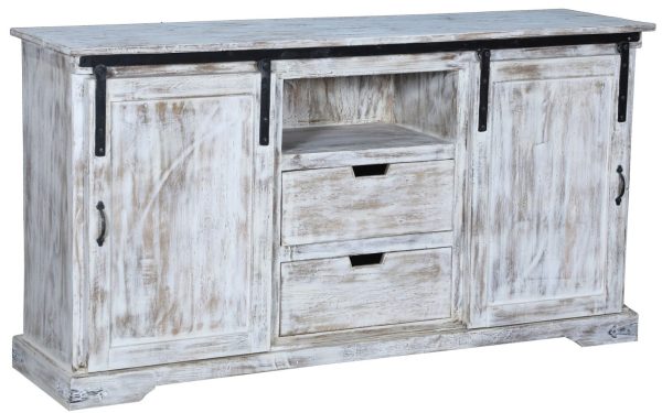 Coastal Whitewash 5' Sliding Door TV Stand Media Cabinet - Image 4