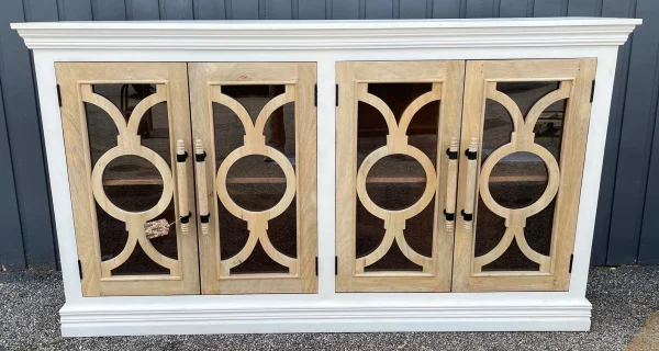Contemporary White & Natural Wood Glass Door Buffet - Image 2