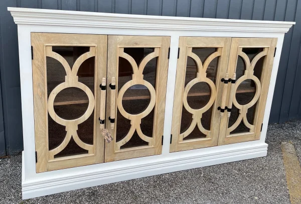 Contemporary White & Natural Wood Glass Door Buffet - Image 3
