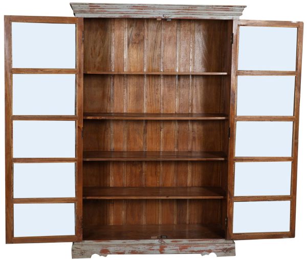 Rustic Reclaimed 6' Tall Glass Door Wood Bookcase Weathered - Image 4