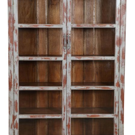 Rustic Reclaimed 6' Tall Glass Door Wood Bookcase Weathered