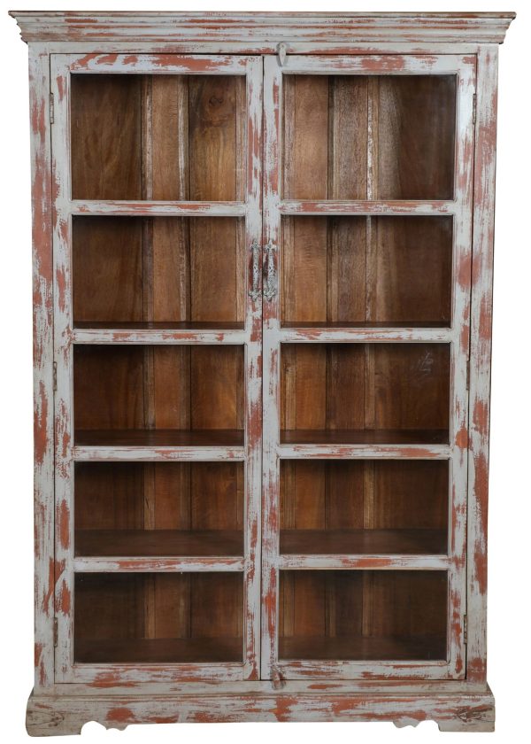 Rustic Reclaimed 6' Tall Glass Door Wood Bookcase Weathered