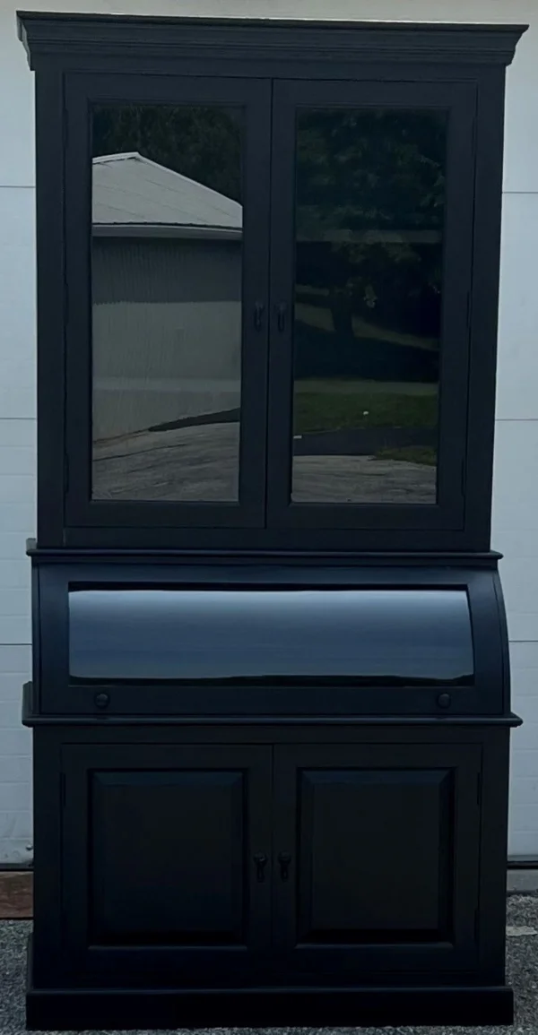Single Roll Curved Glass Bread Pantry Hutch Black - Image 7