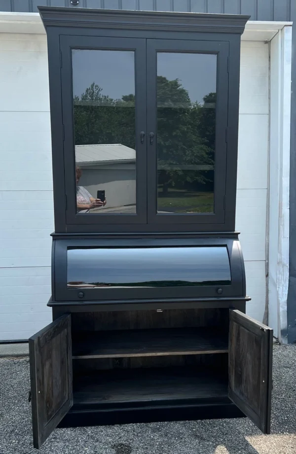Single Roll Curved Glass Bread Pantry Hutch Black - Image 3