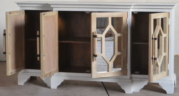 White Coastal Carved Mirror Door Credenza - Image 6
