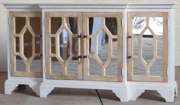 White Coastal Carved Mirror Door Credenza - Image 3