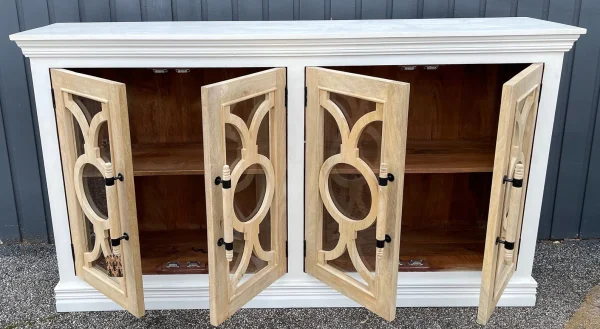 Contemporary White & Natural Wood Glass Door Buffet - Image 4
