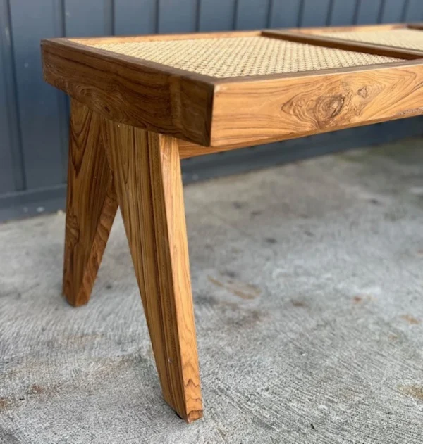 Modern Solid Teak Double Caned Bench - Image 3