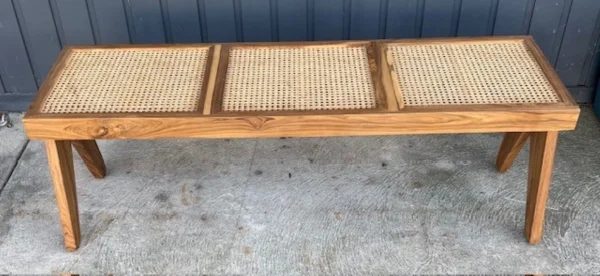 Modern Solid Teak Double Caned Bench - Image 2