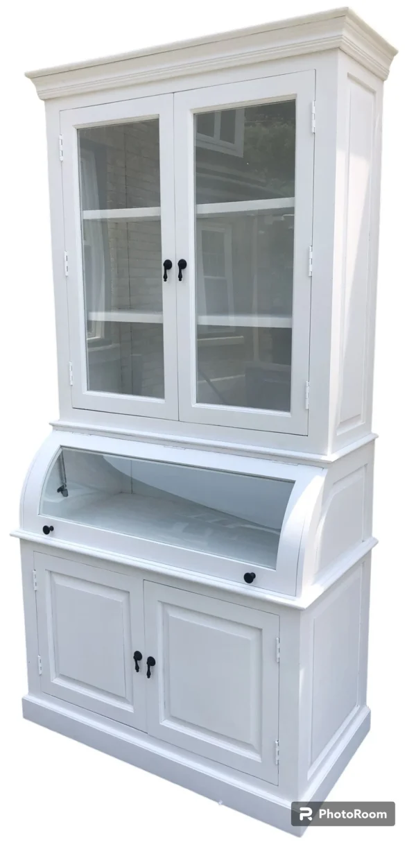 Modern Farmhouse Tall White Glass Door Kitchen Cabinet - Image 2