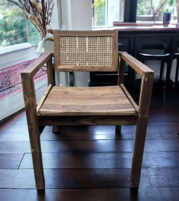 Pair of Coastal Boho Teak & Cane Armchairs - Image 2